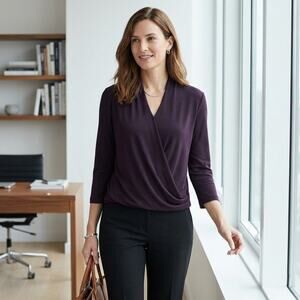 M.M. LaFleur $165 Cross Deneuve Blouse Purple Size Small